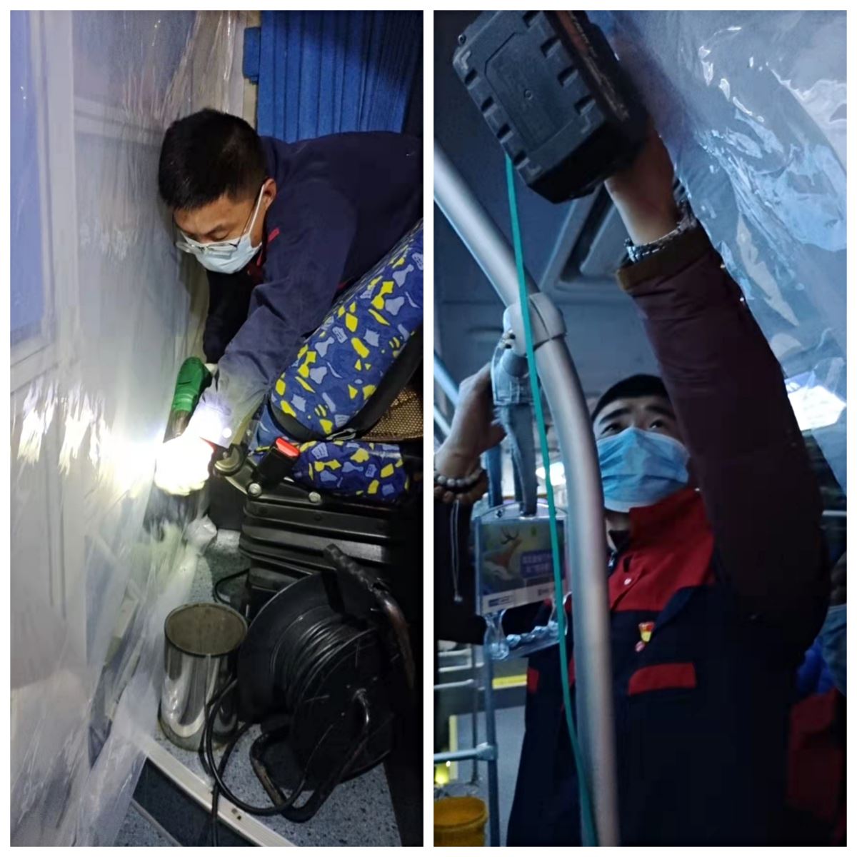 黨員先行，公交集團機務(wù)技術(shù)事業(yè)部連夜為疫情轉運車(chē)輛安裝防護膜